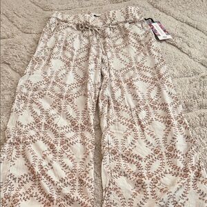 one 5 one Cream and Brown Wide Leg Pants